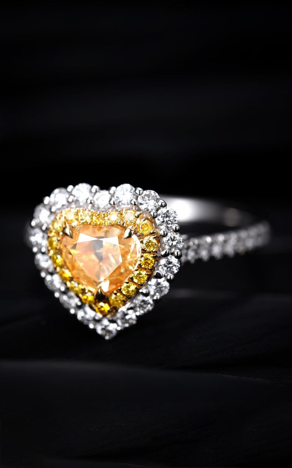 Heart-Shaped Diamond Ring with Straight Shank - Premium Jewelry - Yellow Diamond Ring