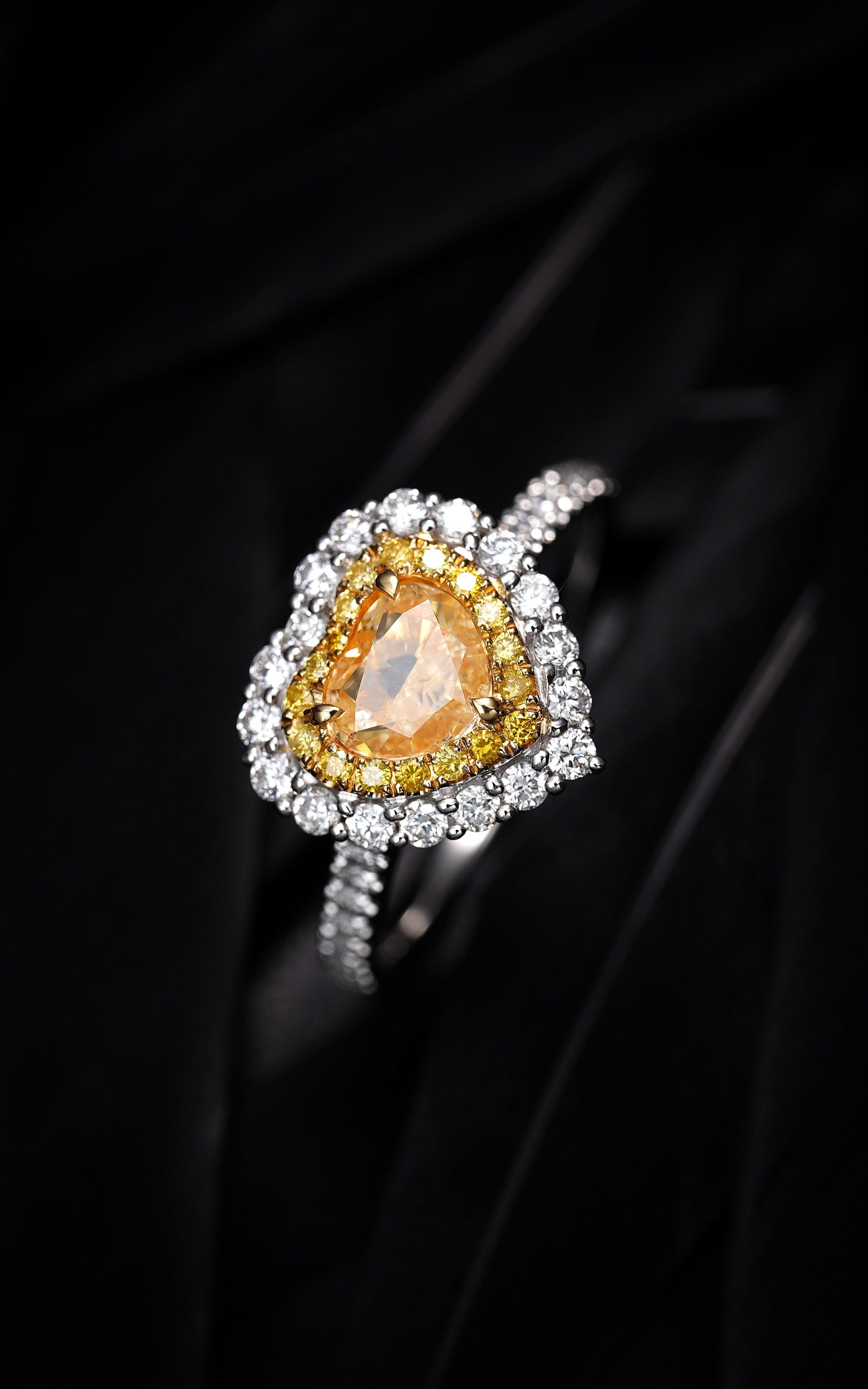 Heart-Shaped Diamond Ring with Straight Shank - Premium Jewelry - Yellow Diamond Ring