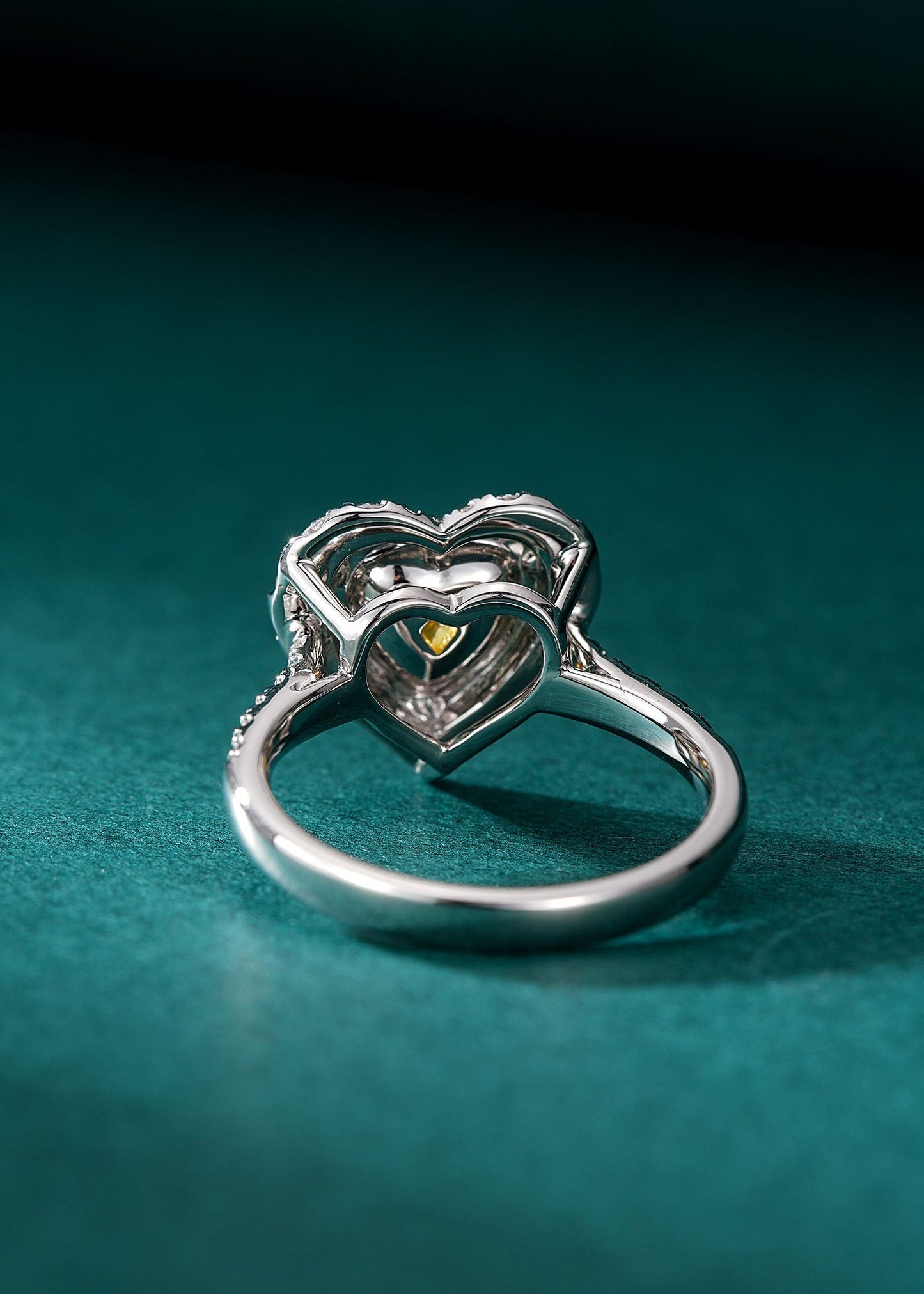 Heart-Shaped Diamond Ring with Surrounding Stones - Premium Jewelry - Yellow Diamond Ring