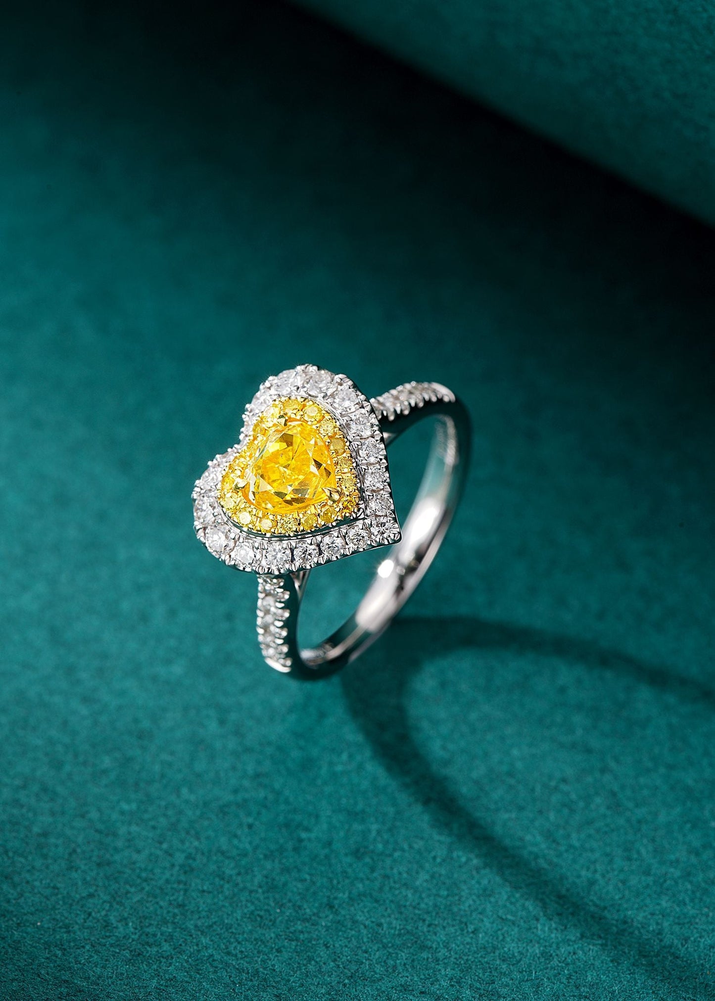 Heart-Shaped Diamond Ring with Surrounding Stones - Premium Jewelry - Yellow Diamond Ring