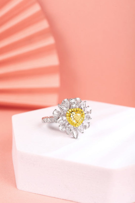 Heart-Shaped Diamond Ring with Teardrop Accent - Luxurious Jewelry - Yellow Diamond Ring