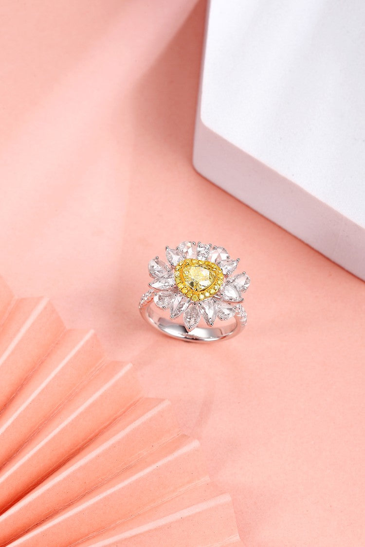 Heart-Shaped Diamond Ring with Teardrop Accent - Luxurious Jewelry - Yellow Diamond Ring