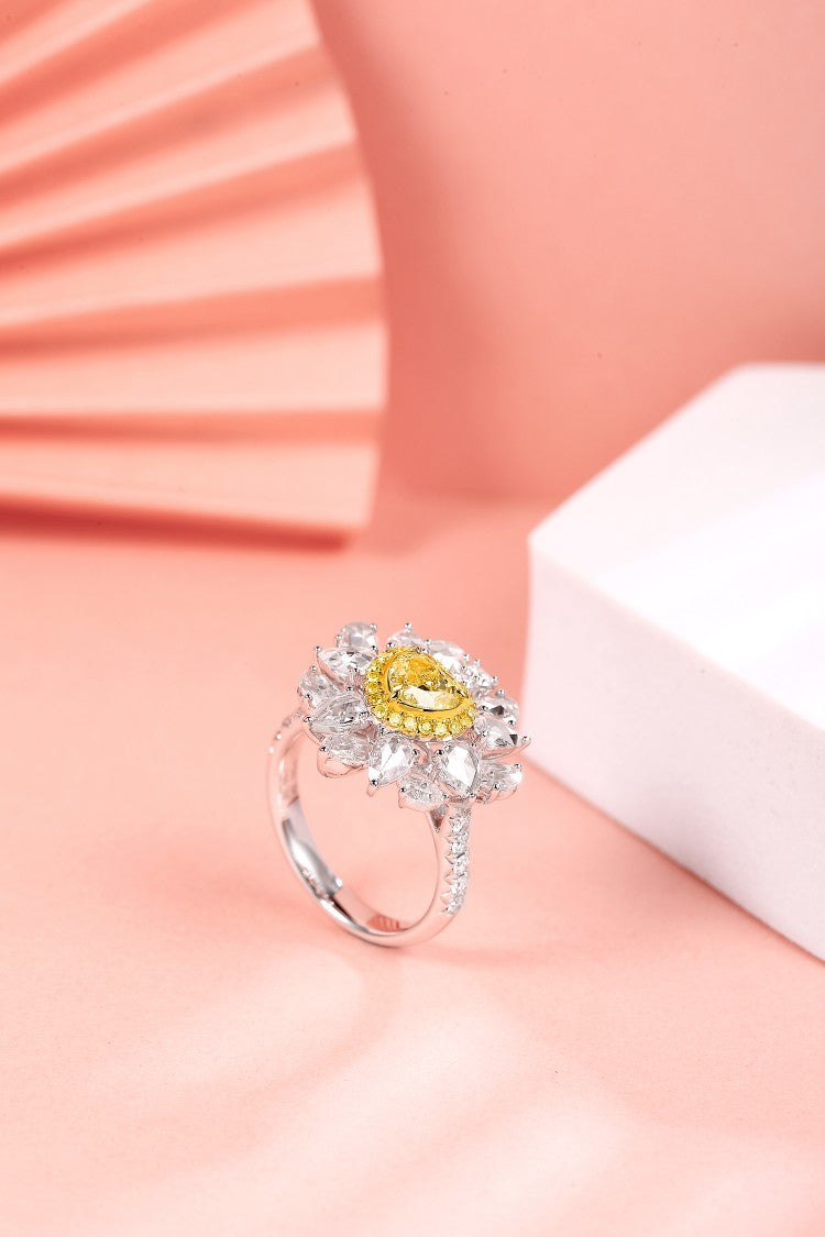 Heart-Shaped Diamond Ring with Teardrop Accent - Luxurious Jewelry - Yellow Diamond Ring