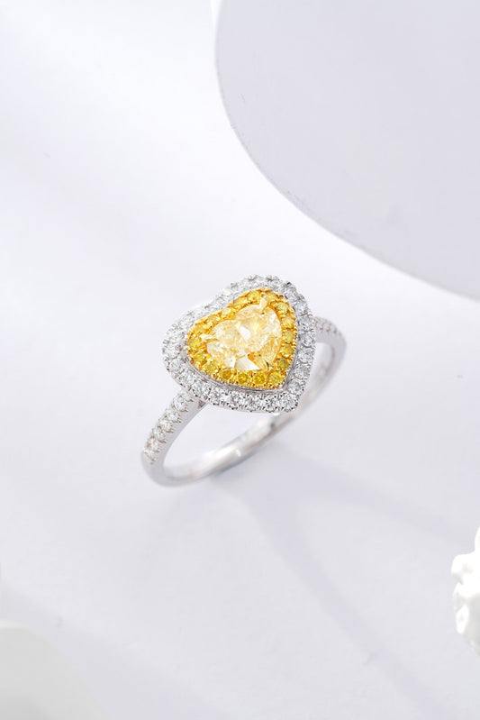 Heart-Shaped Diamond Ring with Yellow Center Stone - Luxury Jewelry - Yellow Diamond Ring