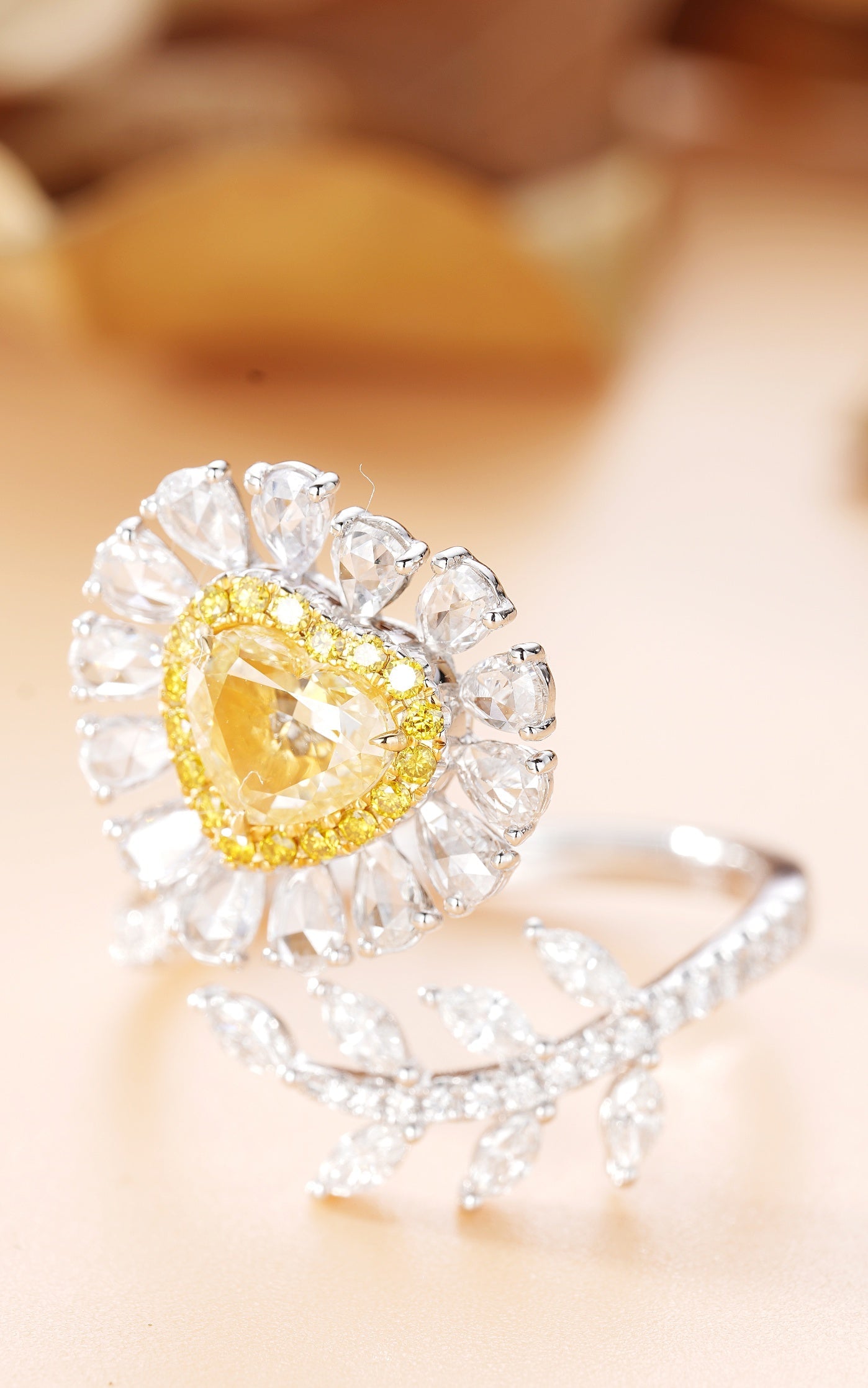 Heart-Shaped Diamond Rose Ring - Exquisite Jewelry Piece - Yellow Diamond Ring