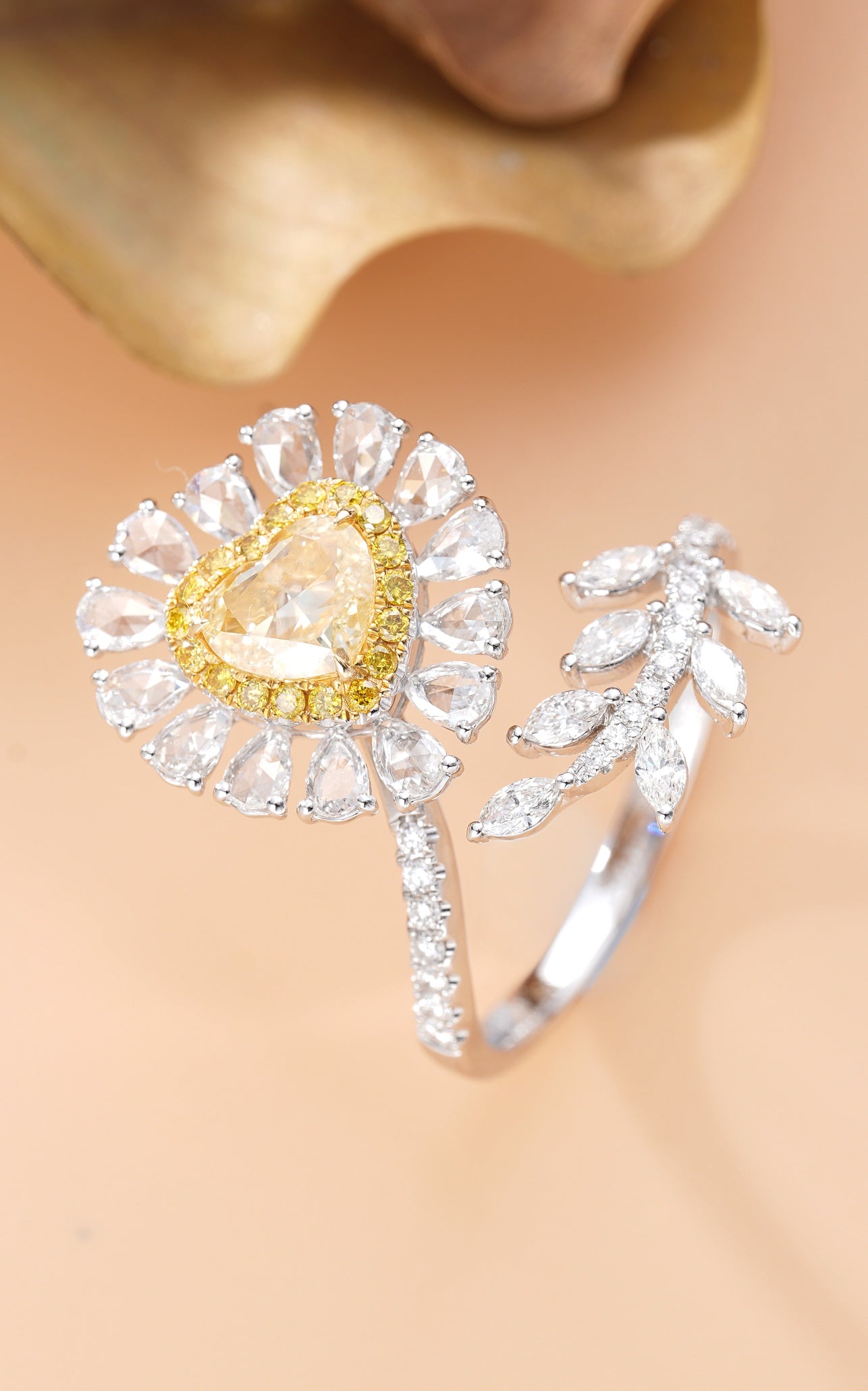 Heart-Shaped Diamond Rose Ring - Exquisite Jewelry Piece - Yellow Diamond Ring