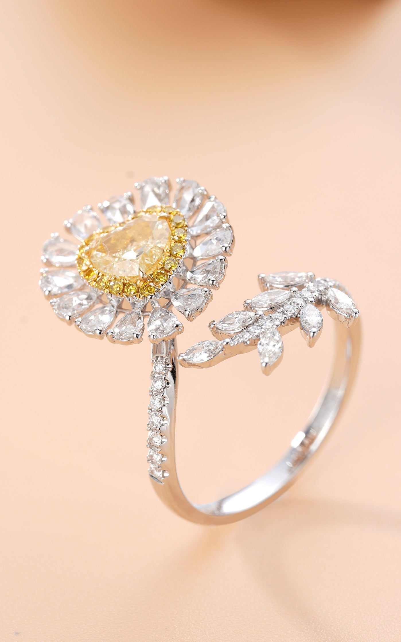 Heart-Shaped Diamond Rose Ring - Exquisite Jewelry Piece - Yellow Diamond Ring