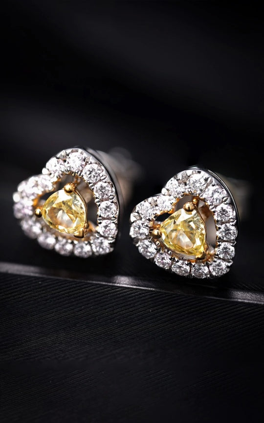 Heart-Shaped Diamond Stud Earrings with Pavé Setting - Luxurious Jewelry Jeweler.Jewelry