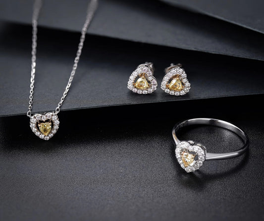 Heart-Shaped Diamond Stud Earrings with Pavé Setting - Luxurious Jewelry Jeweler.Jewelry