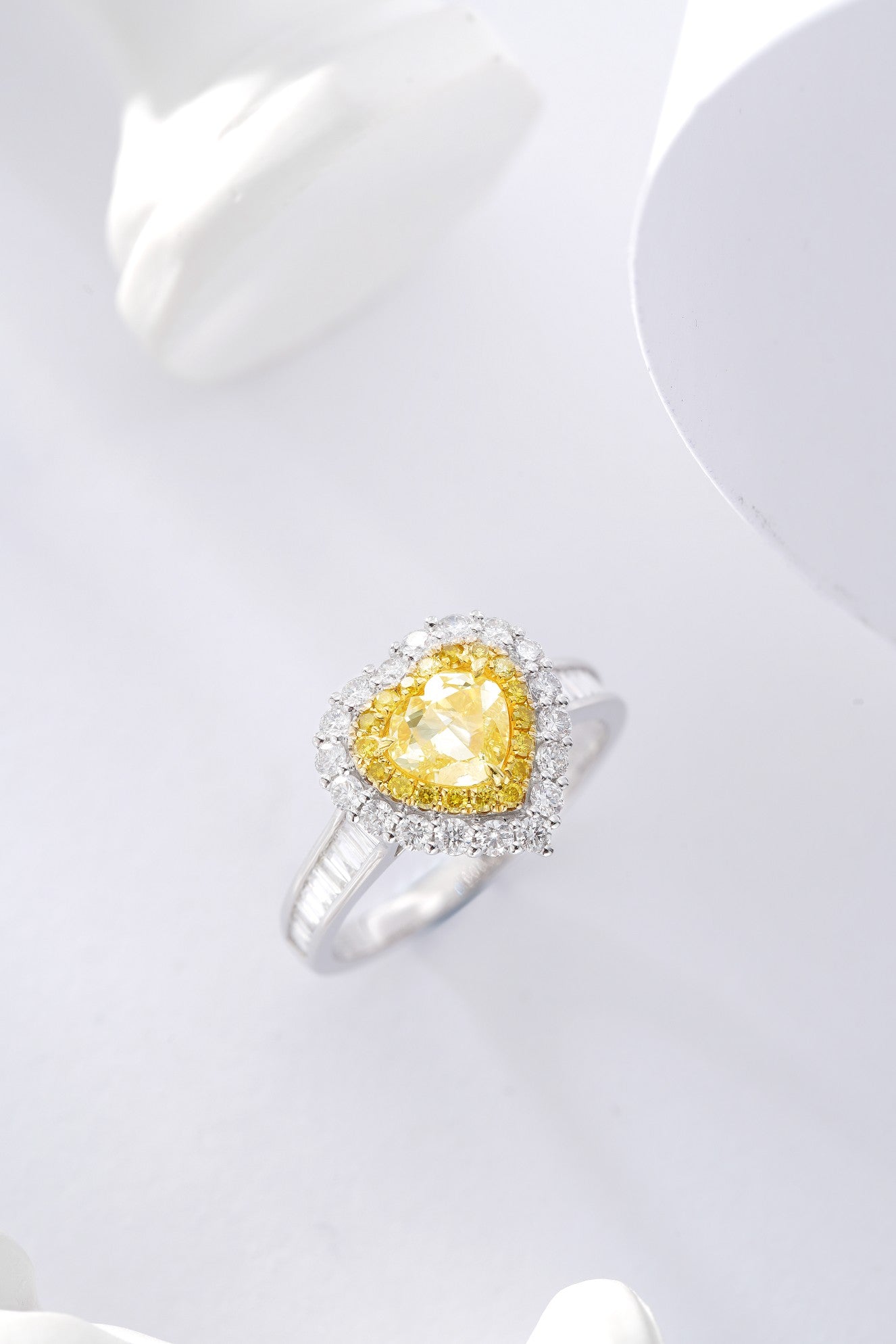 Heart-shaped Diamond T-Square Ring with Straight Arms - Premium Jewelry - Yellow Diamond Ring