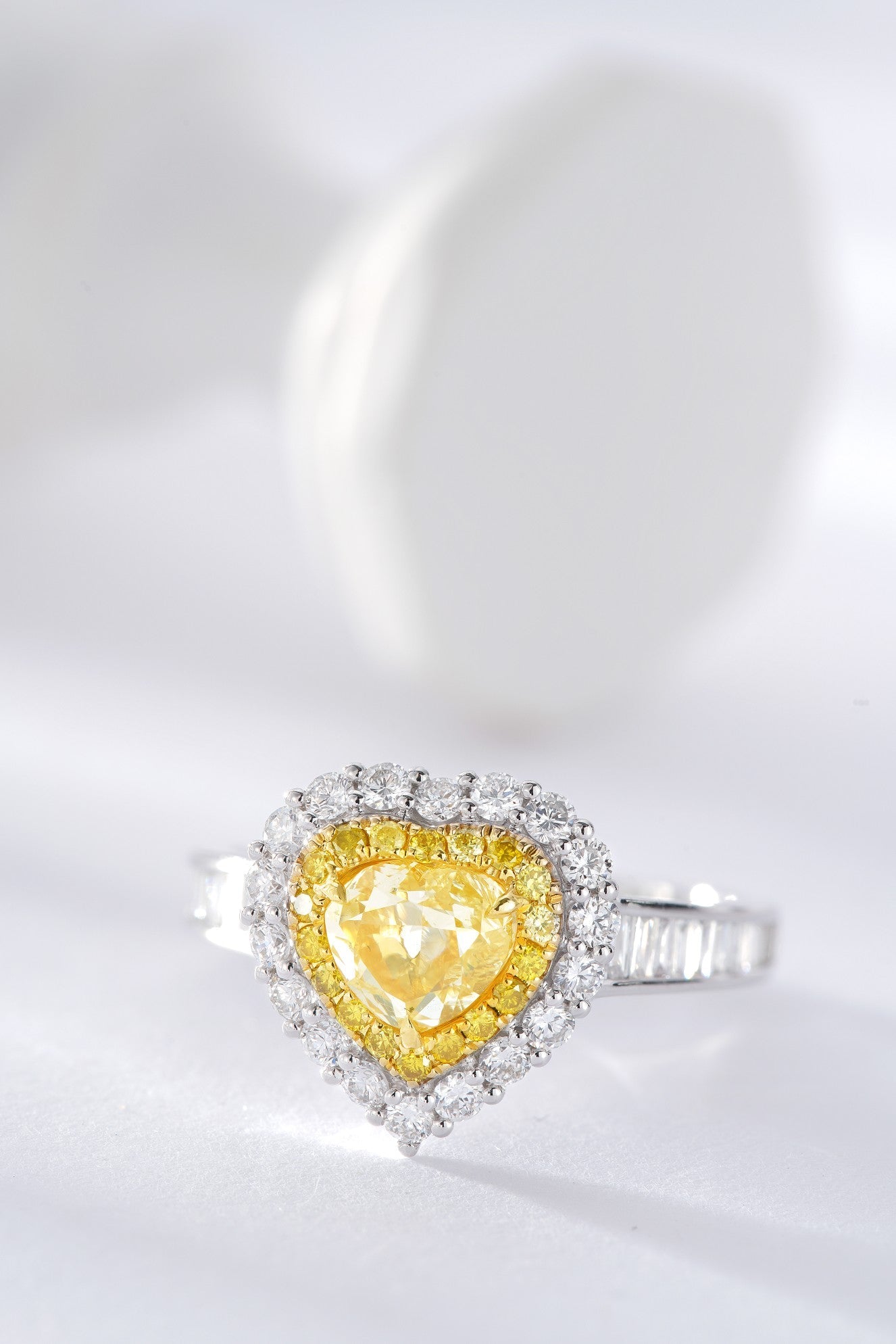 Heart-shaped Diamond T-Square Ring with Straight Arms - Premium Jewelry - Yellow Diamond Ring