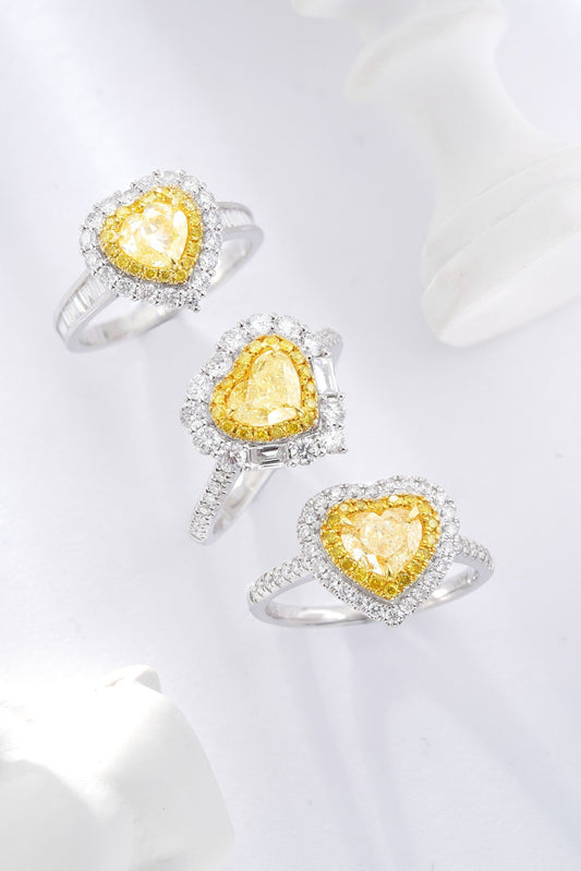 Heart-shaped Diamond T-Square Ring with Straight Arms - Premium Jewelry - Yellow Diamond Ring