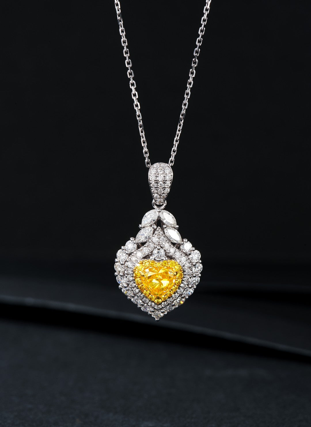 Heart-Shaped Marquise Diamond Pendant Jewelry - Yellow Diamond Pendant