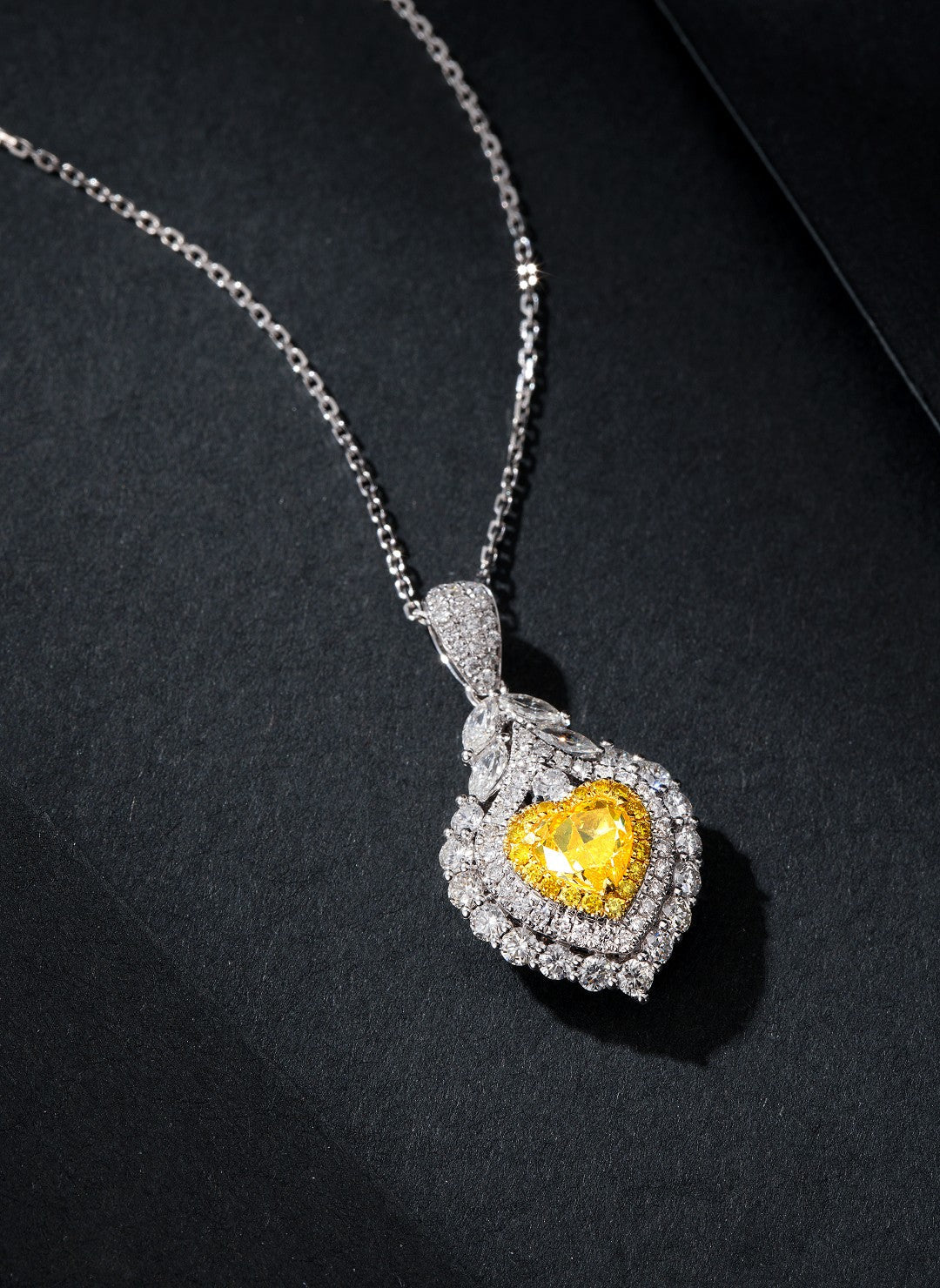 Heart-Shaped Marquise Diamond Pendant Jewelry - Yellow Diamond Pendant