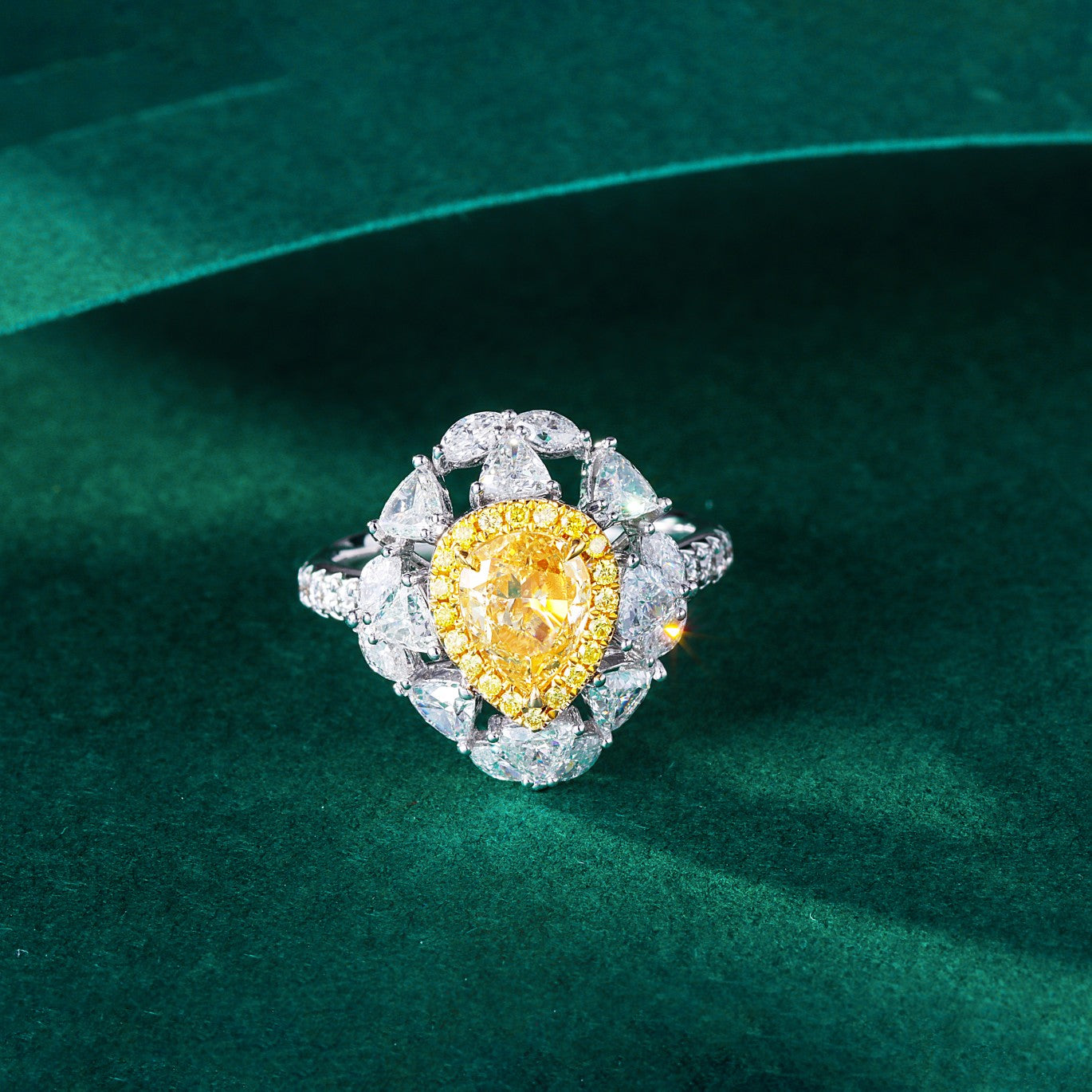 Heart-Shaped Marquise Diamond Ring - Premium Jewelry - Yellow Diamond Ring