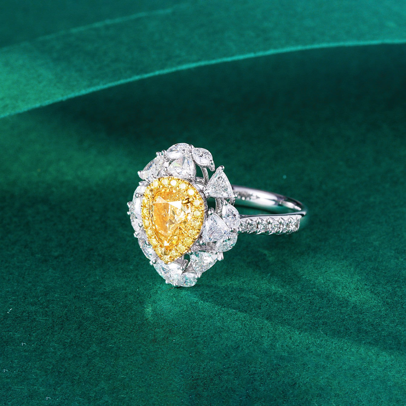 Heart-Shaped Marquise Diamond Ring - Premium Jewelry - Yellow Diamond Ring