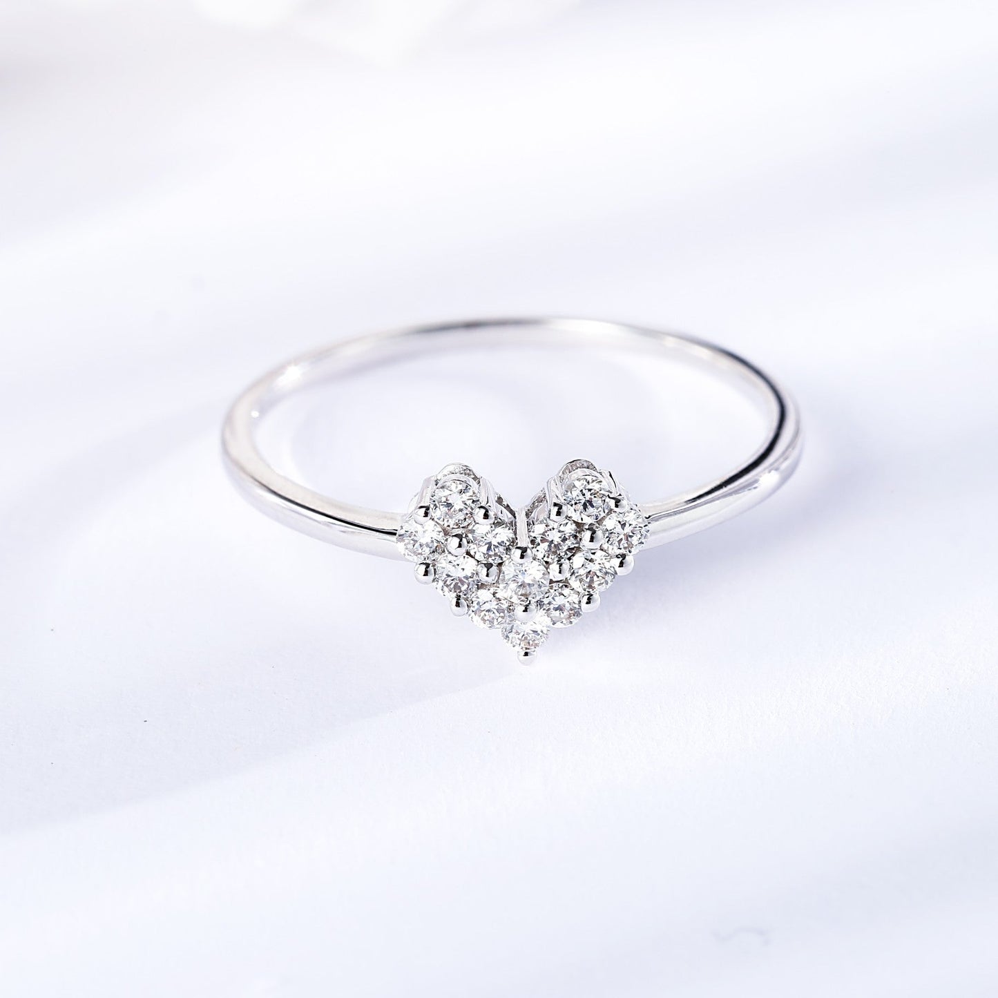 Heart-Shaped Pavé Diamond Ring - Luxurious Jewelry Collection - White Diamond Ring