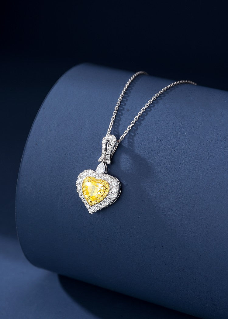 Heart-Shaped Pendant with Diamond and Teardrop Design - Luxury Jewelry - Yellow Diamond Pendant