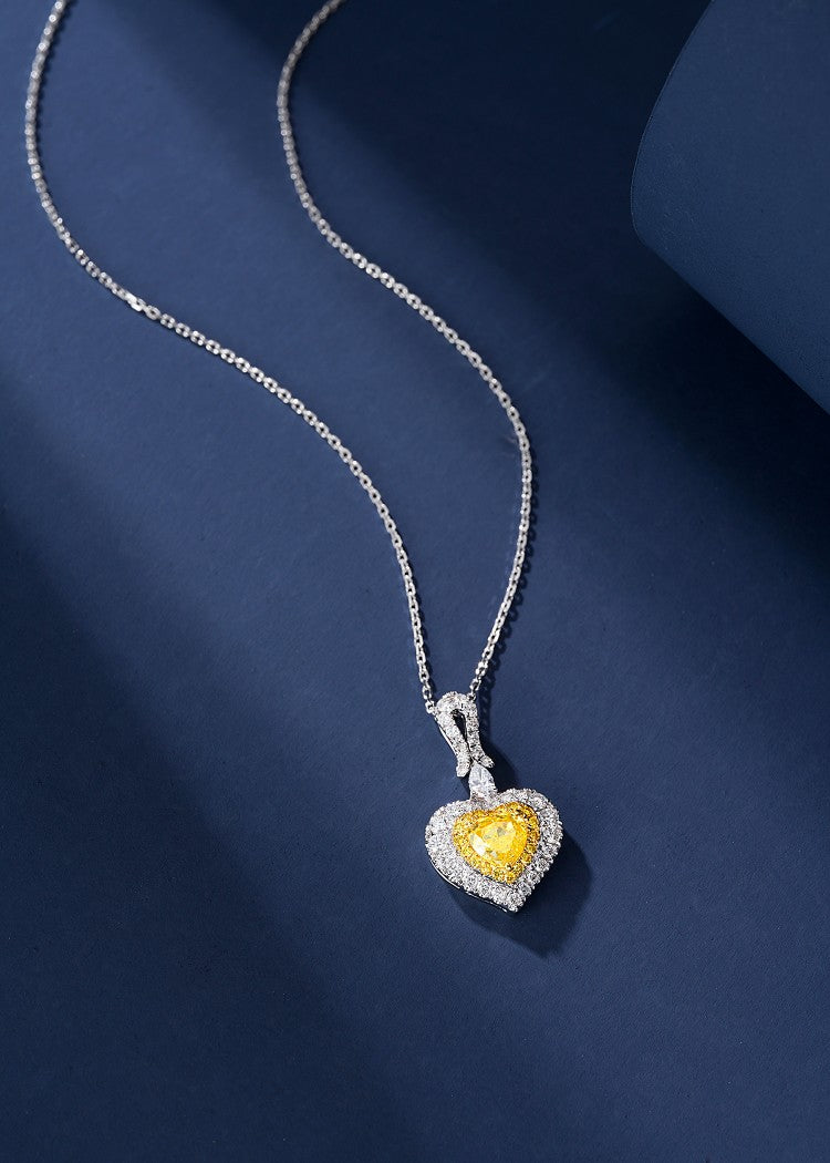 Heart-Shaped Pendant with Diamond and Teardrop Design - Luxury Jewelry - Yellow Diamond Pendant