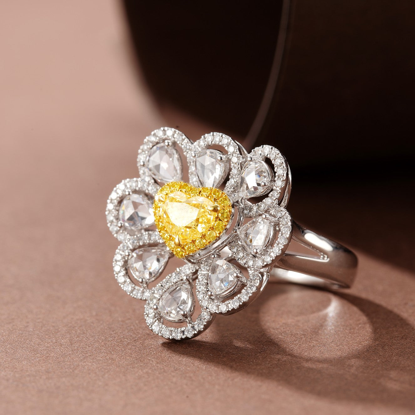 Heart-Shaped Pendant with Teardrop Ring Jewelry - Yellow Diamond Ring