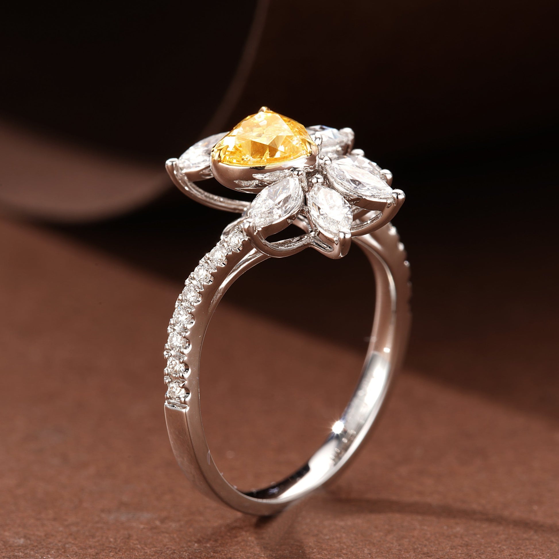 Heart-Shaped Semi-Halo Diamond Ring - Luxury Jewelry - Yellow Diamond Ring