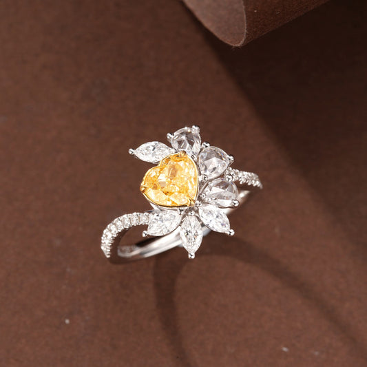 Heart-Shaped Semi-Halo Diamond Ring - Luxury Jewelry - Yellow Diamond Ring