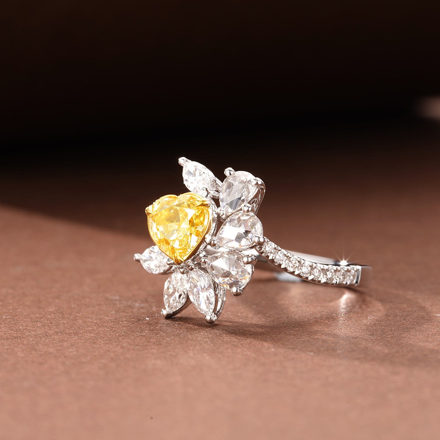 Heart-Shaped Semi-Halo Diamond Ring - Luxury Jewelry - Yellow Diamond Ring