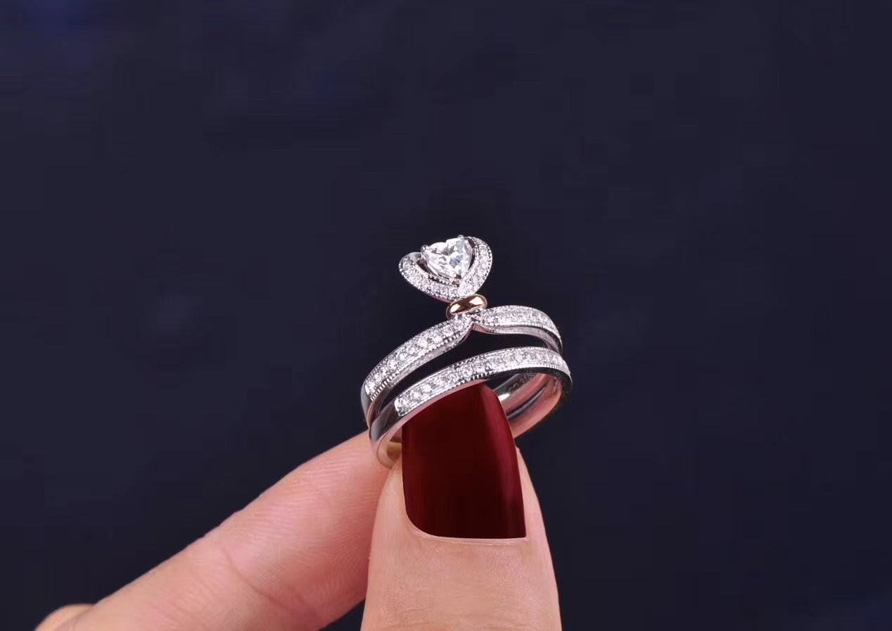 Heart-Shaped Stackable Ring - Premium Jewelry Piece - White Diamond Ring