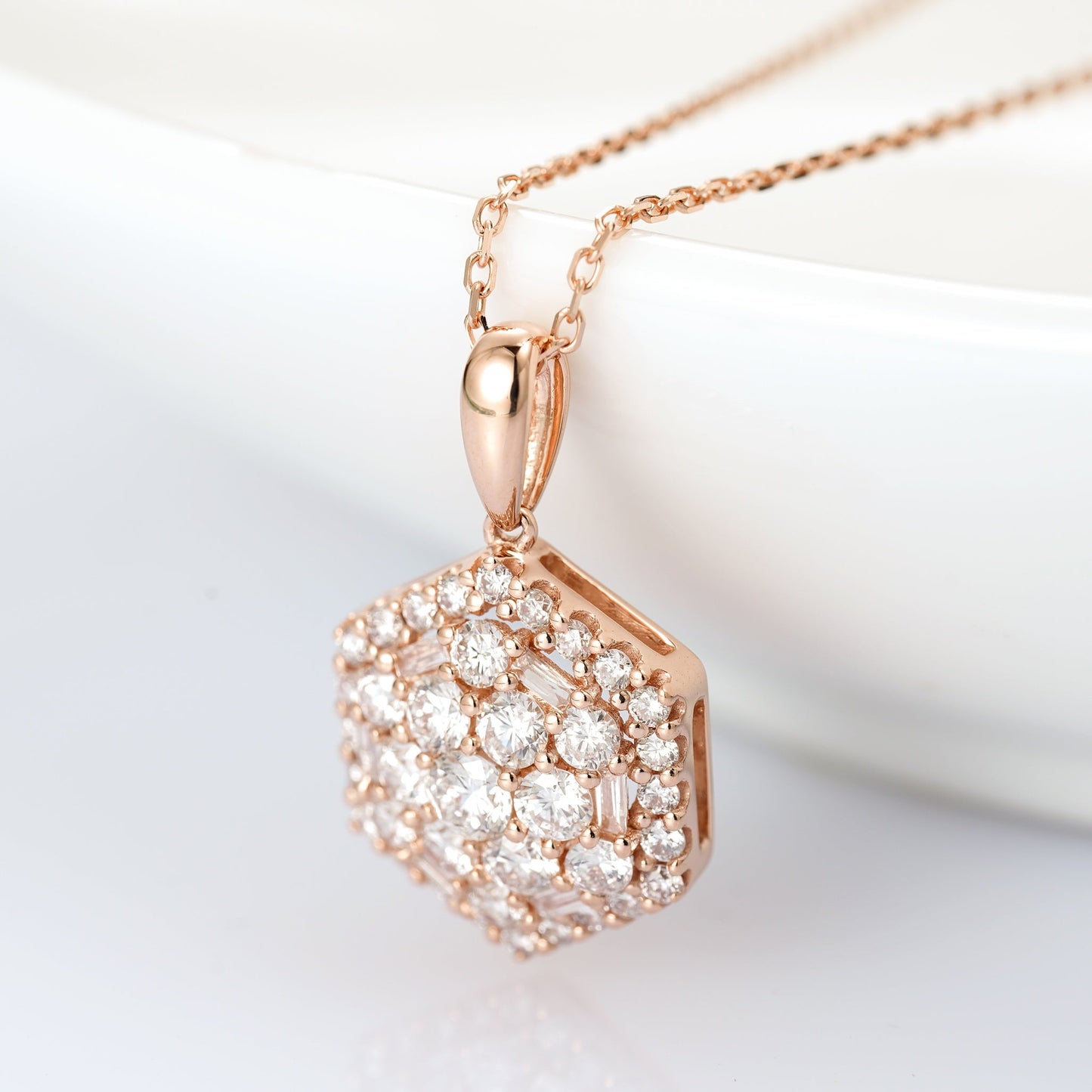 Hexagon Pendant Jewelry with Sparkling Stones - White Diamond Pendant