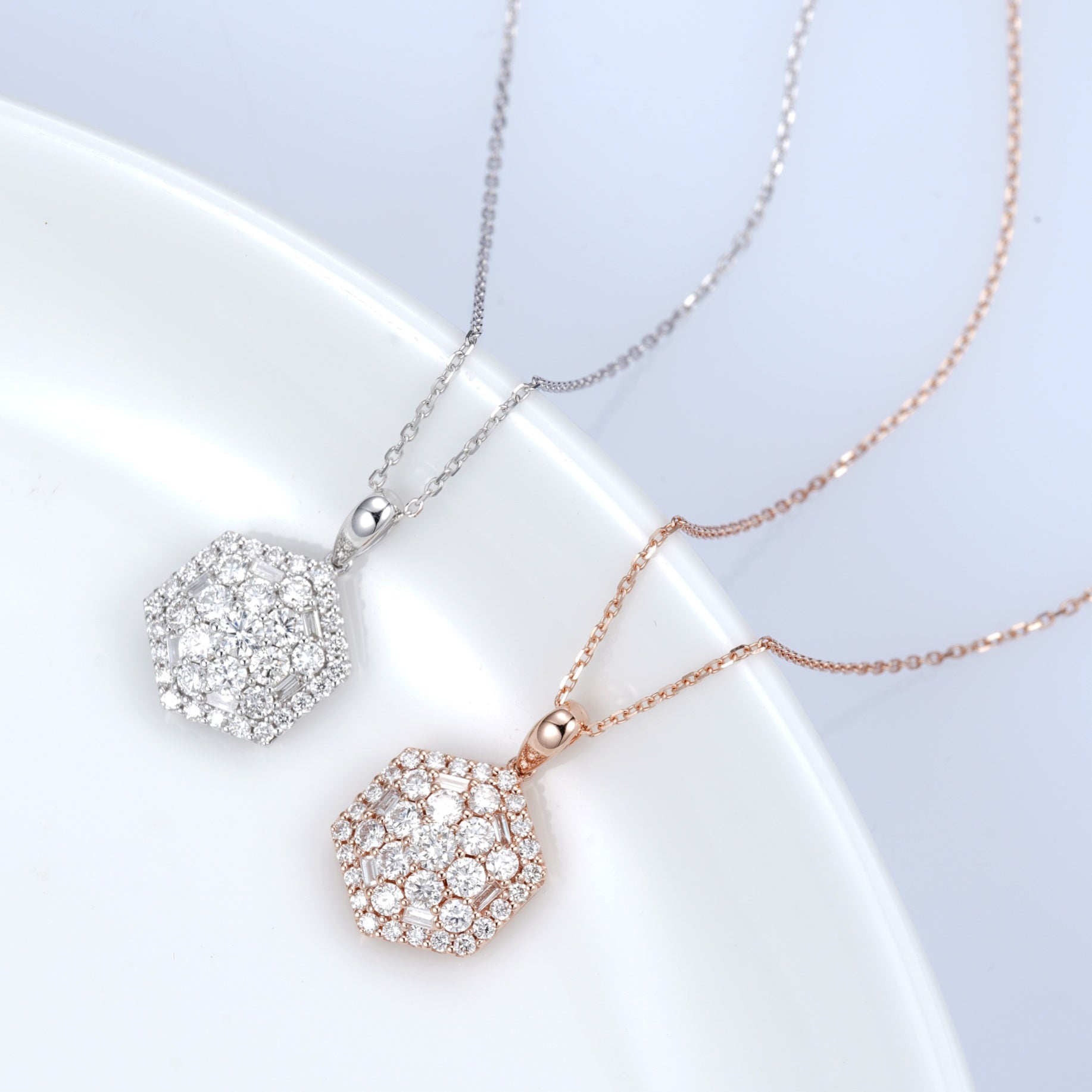 Hexagon Pendant Jewelry with Sparkling Stones - White Diamond Pendant