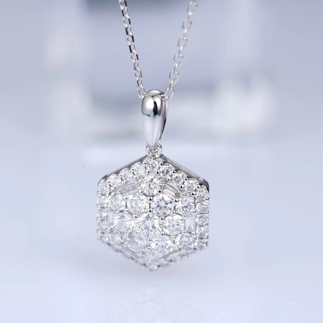 Hexagon Pendant Jewelry with Sparkling Stones - White Diamond Pendant