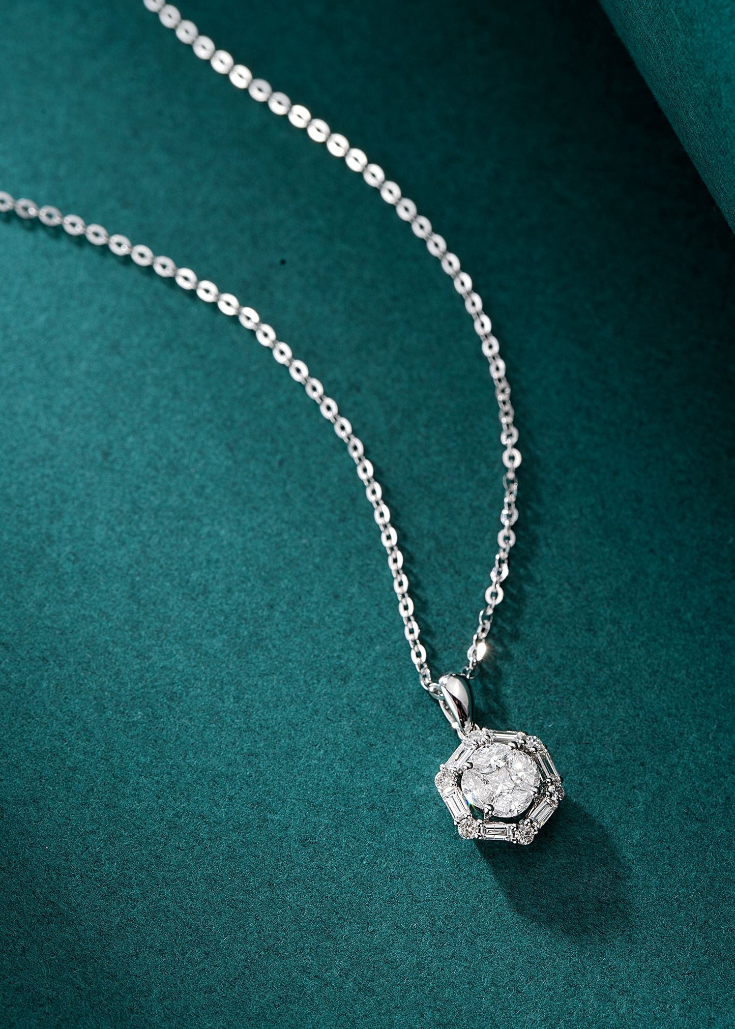 Hexagonal Coin Pendant Jewelry - Unique and Elegant Choice - White Diamond Pendant