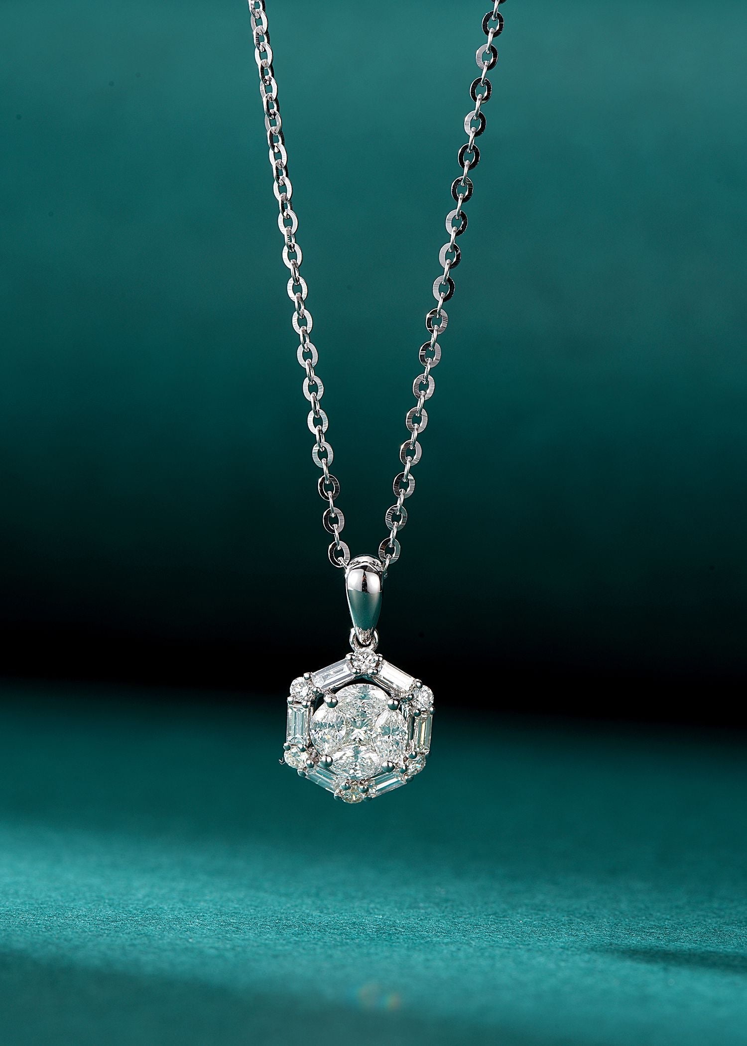 Hexagonal Coin Pendant Jewelry - Unique and Elegant Choice - White Diamond Pendant