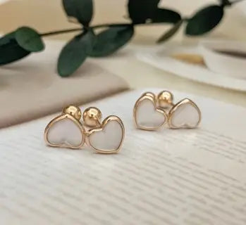 Elevate Your Style with 18k Gold Diamond Heart Mother-of-Pearl Screw Earrings