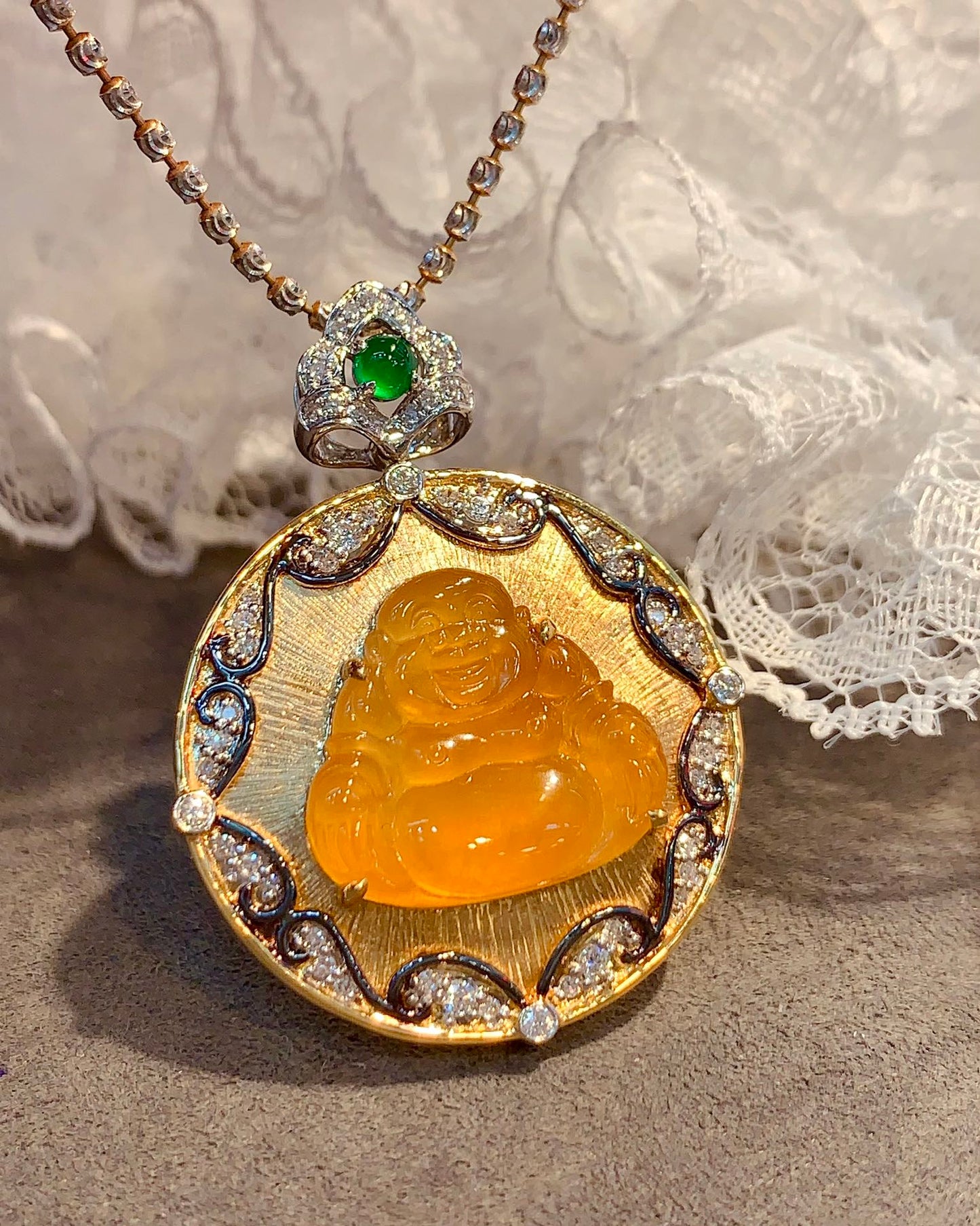 Jewelry Marvel: Yellow Jade Buddha Pendant with Diamond Accent Jeweler.Jewelry