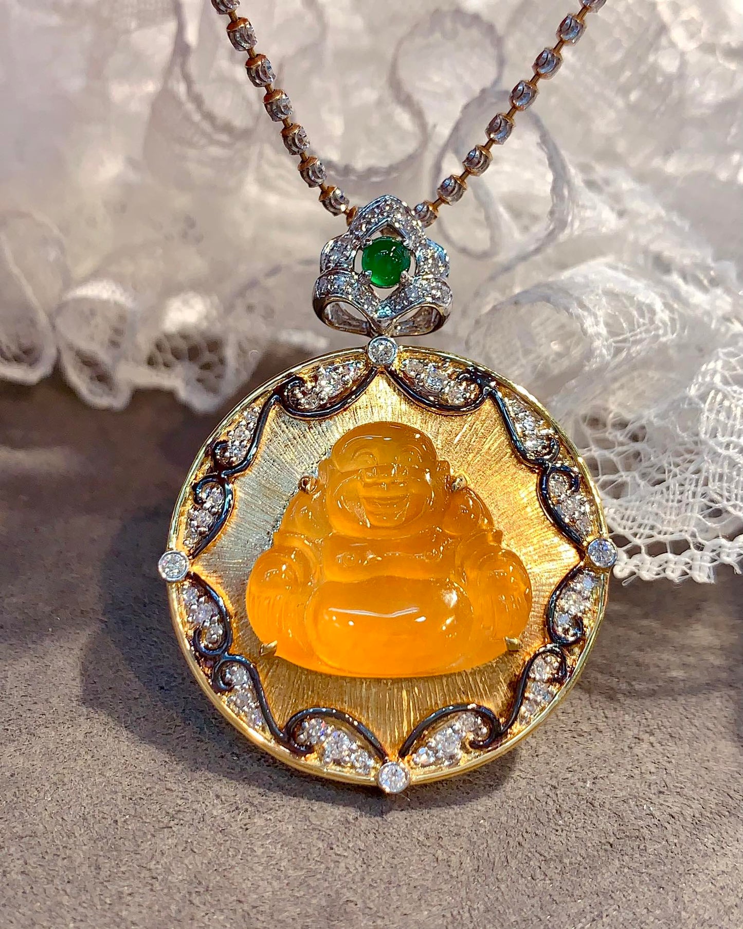 Jewelry Marvel: Yellow Jade Buddha Pendant with Diamond Accent Jeweler.Jewelry