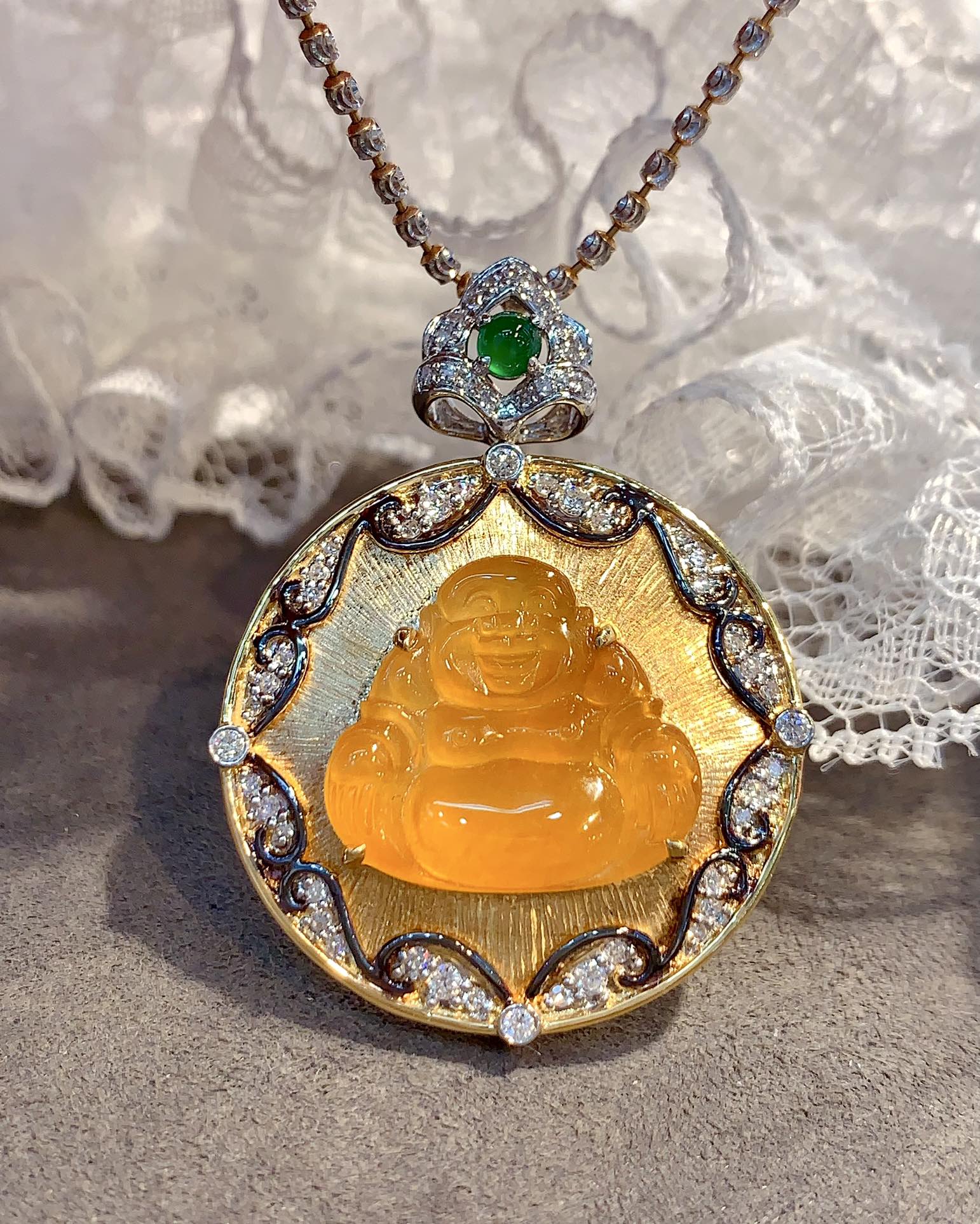 Jewelry Marvel: Yellow Jade Buddha Pendant with Diamond Accent Jeweler.Jewelry