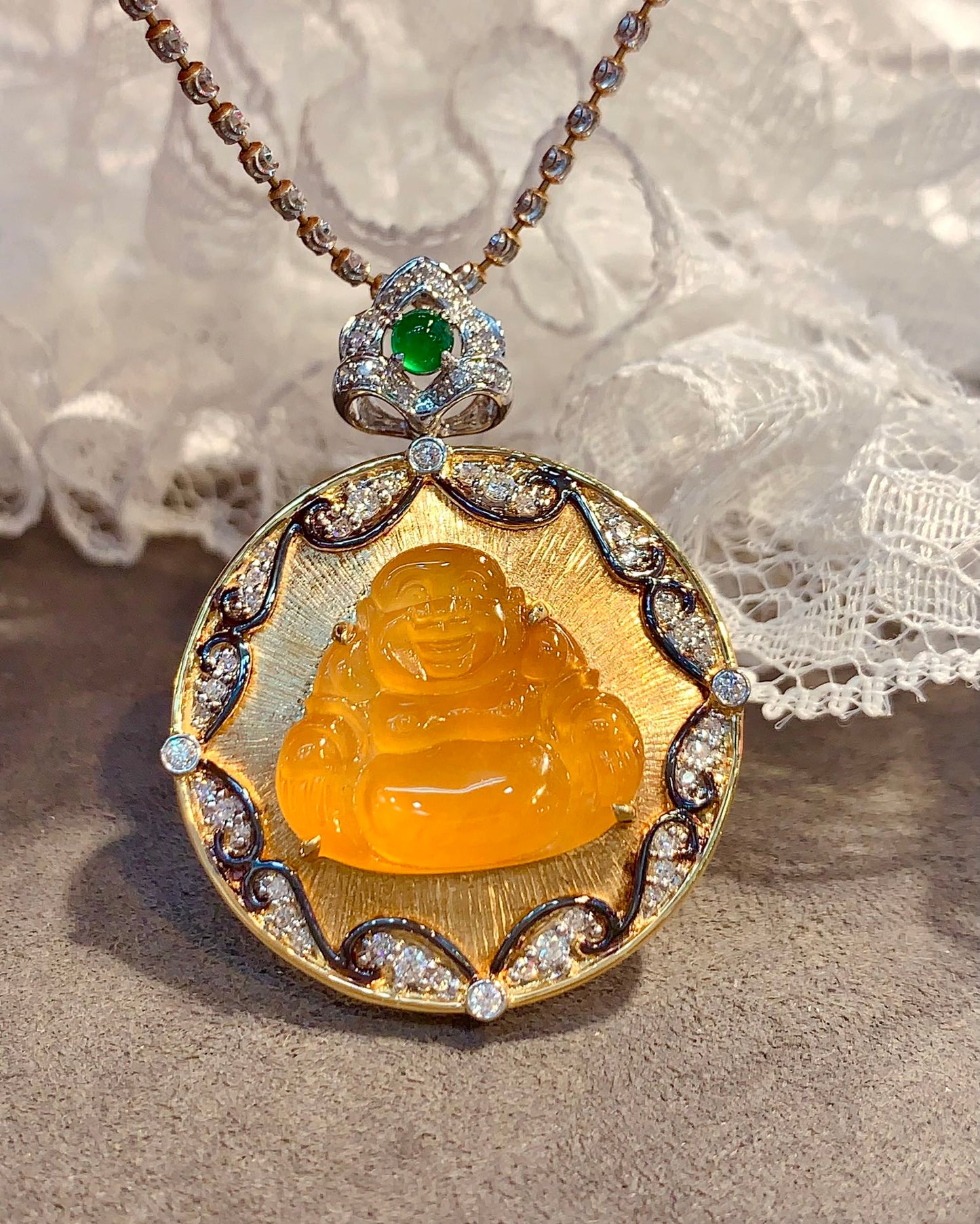 Jewelry Marvel: Yellow Jade Buddha Pendant with Diamond Accent Jeweler.Jewelry