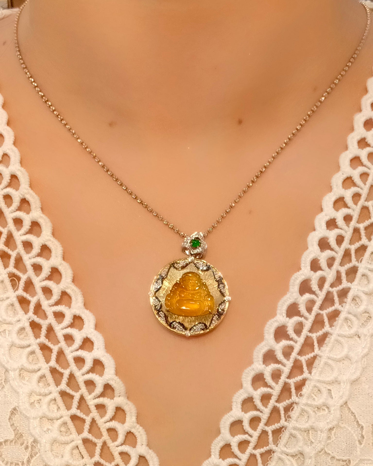 Jewelry Marvel: Yellow Jade Buddha Pendant with Diamond Accent Jeweler.Jewelry