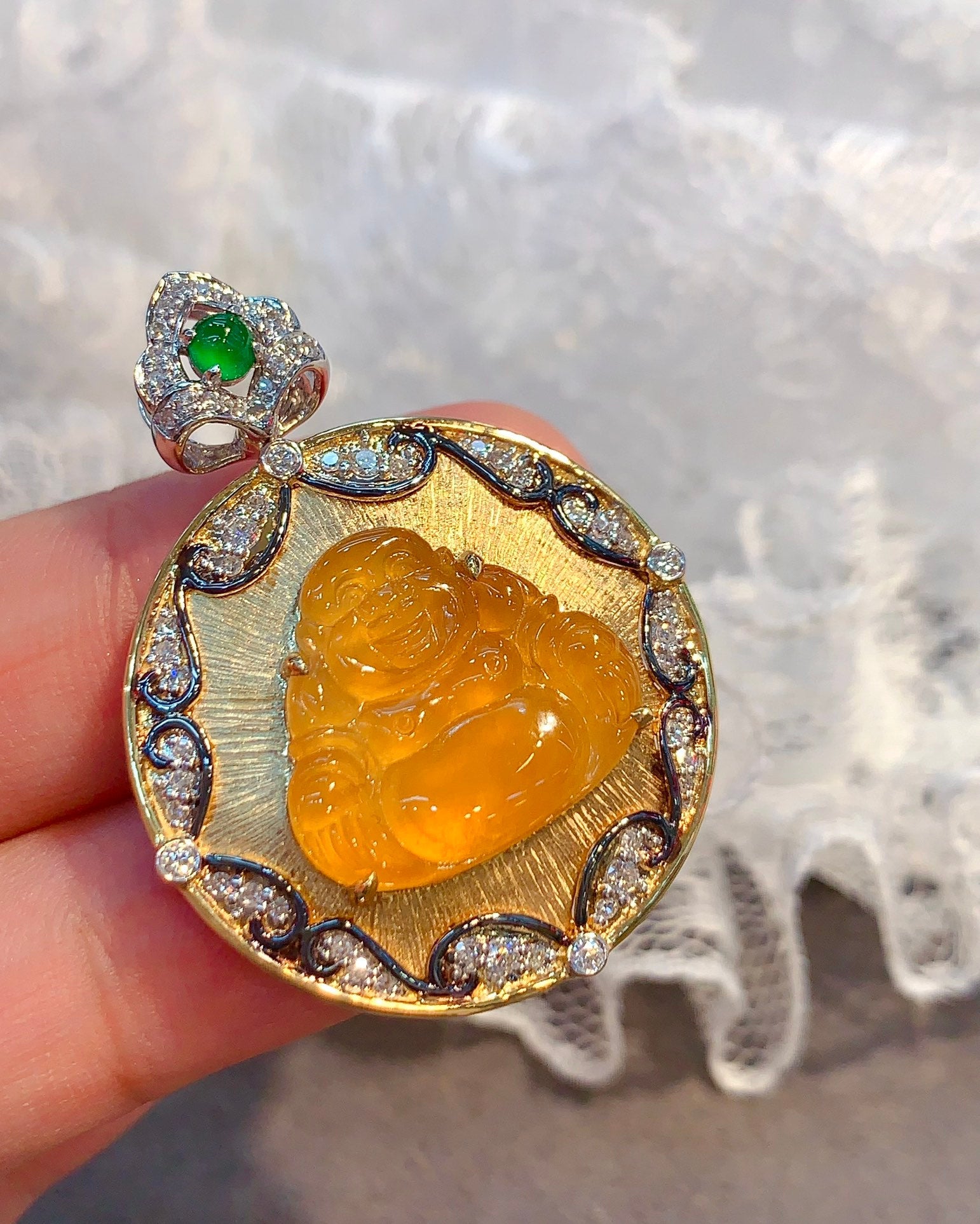 Jewelry Marvel: Yellow Jade Buddha Pendant with Diamond Accent Jeweler.Jewelry