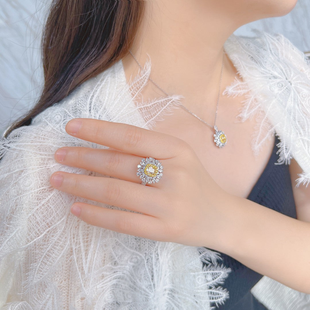 Jewelry Set: Cushion-Cut Yellow Diamond Pendant & Ring. Jewelry set: cushion - cut yellow diamond pendant & ring