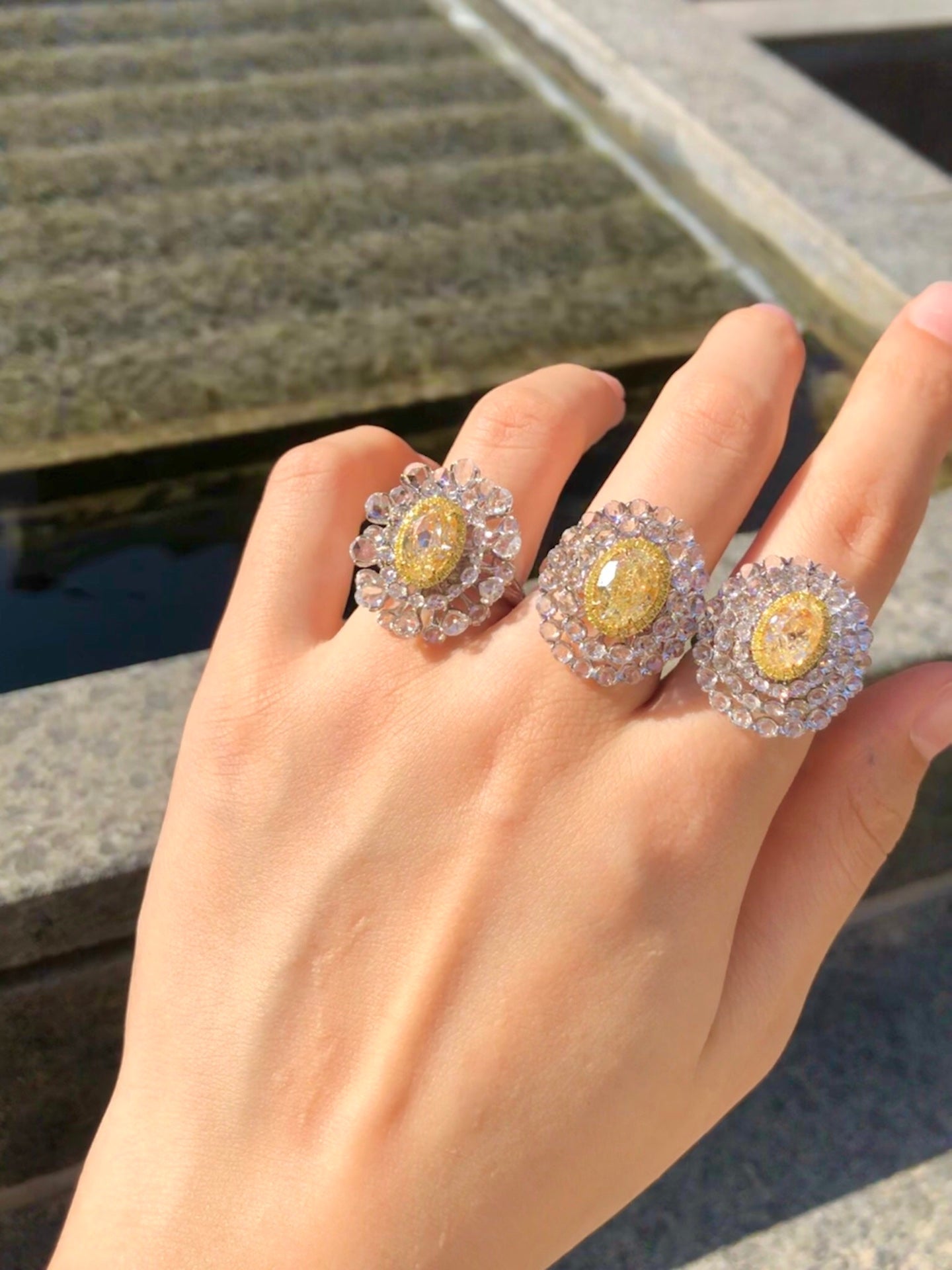 Layered Oval-Shaped 2-Carat Diamond Ring - Exclusive Jewelry - Yellow Diamond Ring