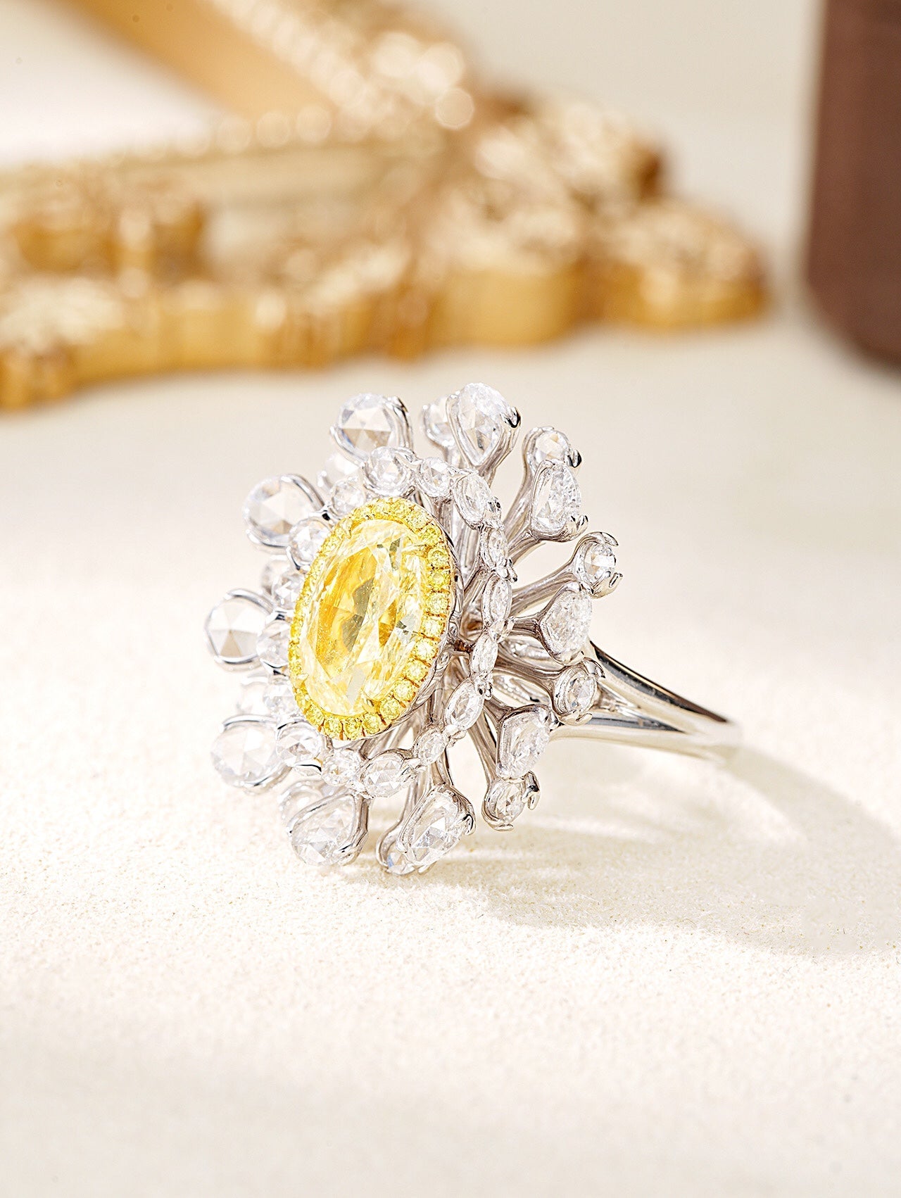 Layered Oval-Shaped 2-Carat Diamond Ring - Exclusive Jewelry - Yellow Diamond Ring