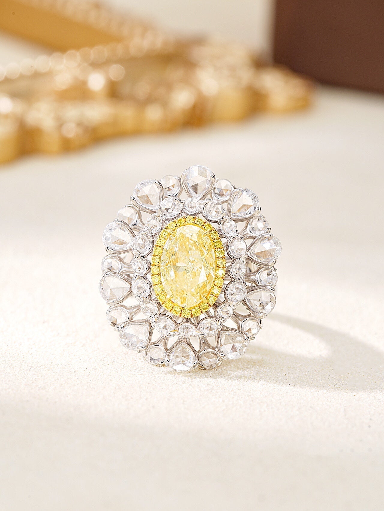 Layered Oval-Shaped 2-Carat Diamond Ring - Exclusive Jewelry - Yellow Diamond Ring