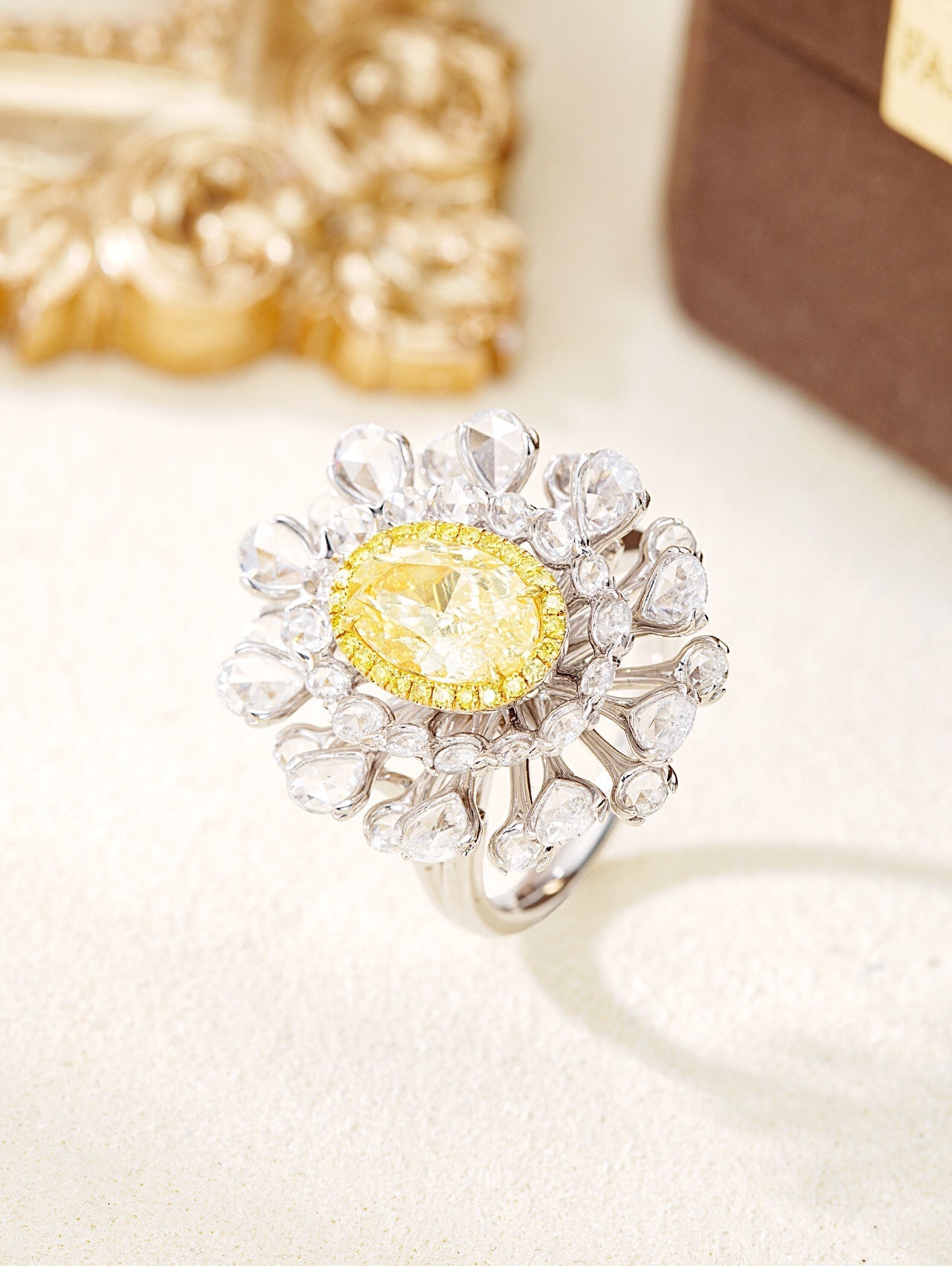 Layered Oval-Shaped 2-Carat Diamond Ring - Exclusive Jewelry - Yellow Diamond Ring