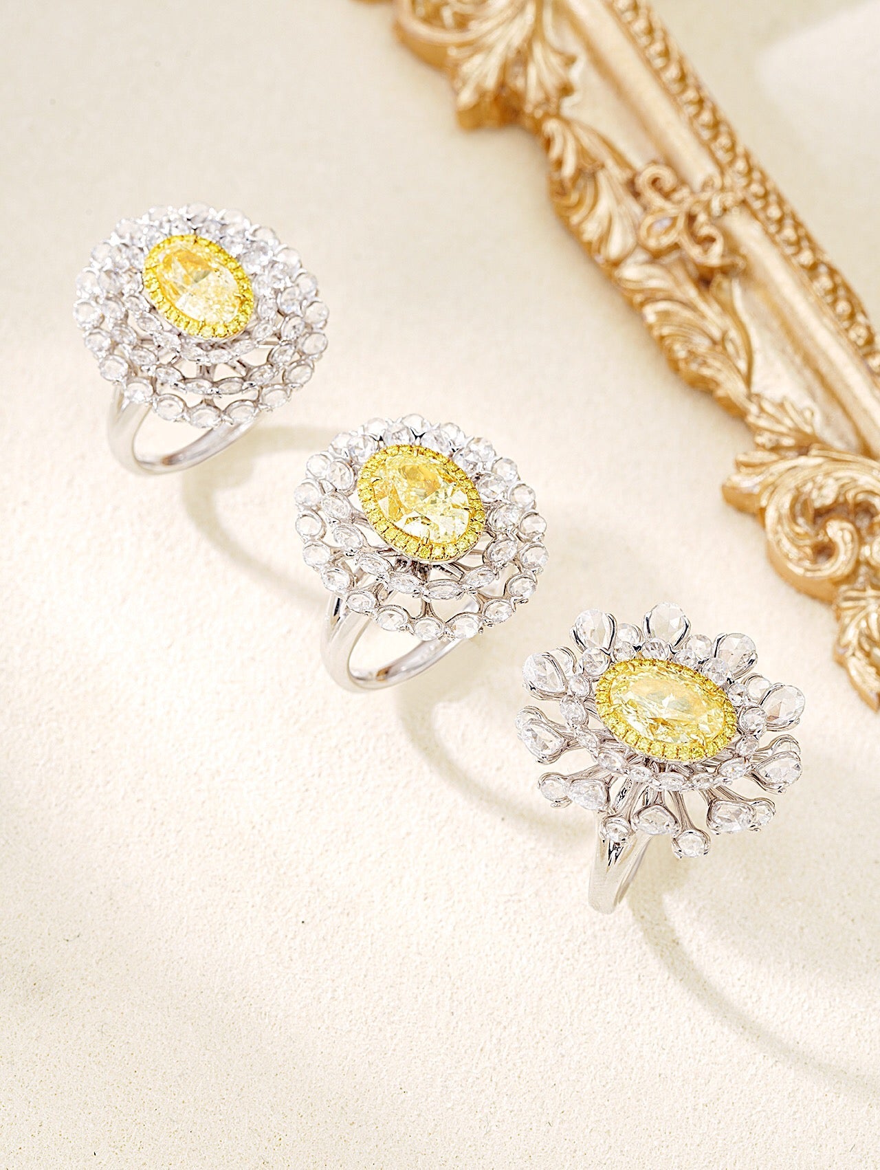 Layered Oval-Shaped 2-Carat Diamond Ring - Exclusive Jewelry - Yellow Diamond Ring