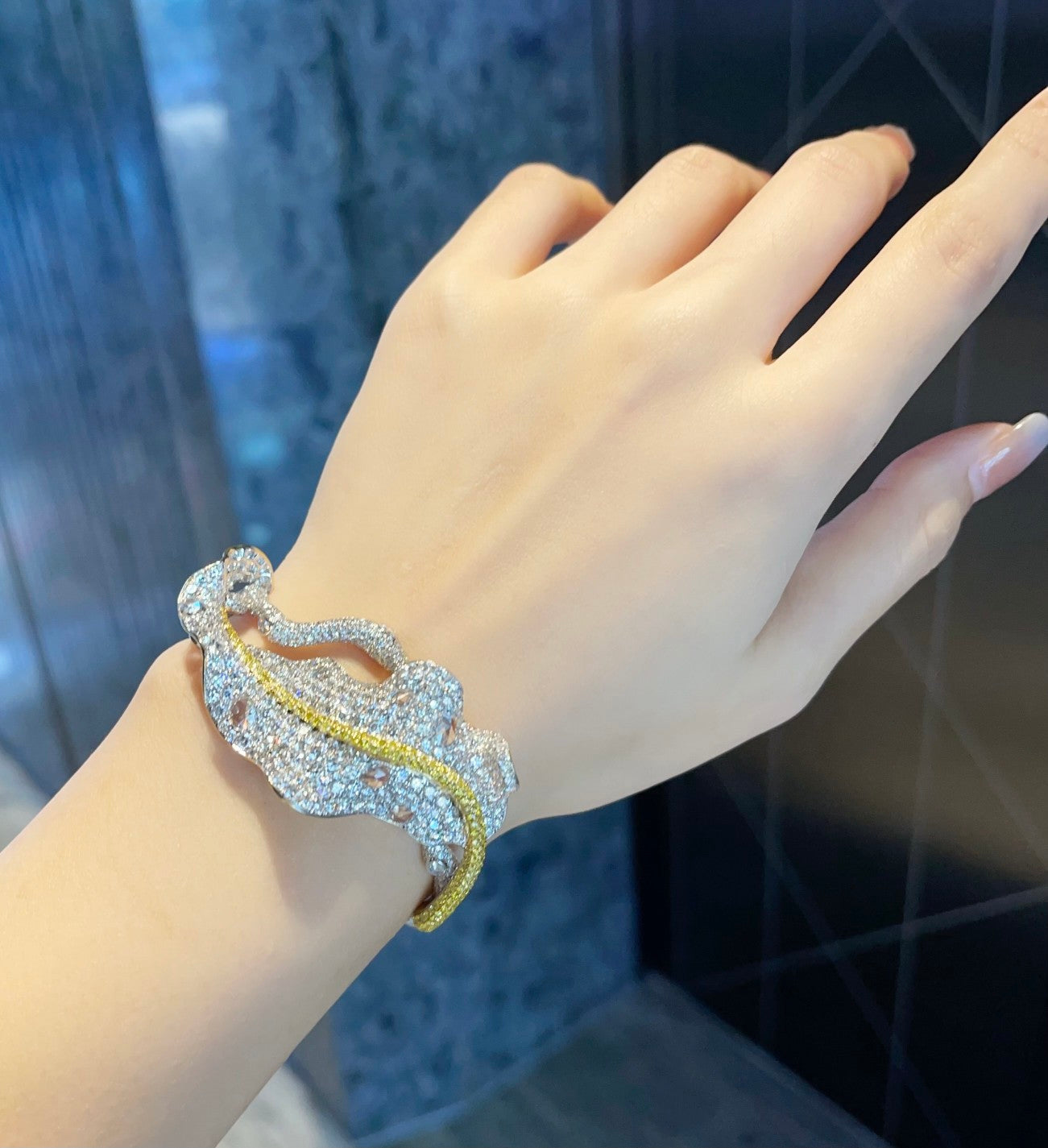 Leaf Bracelet with Gemstones – Unique Jewelry Piece - White Diamond Bracelet