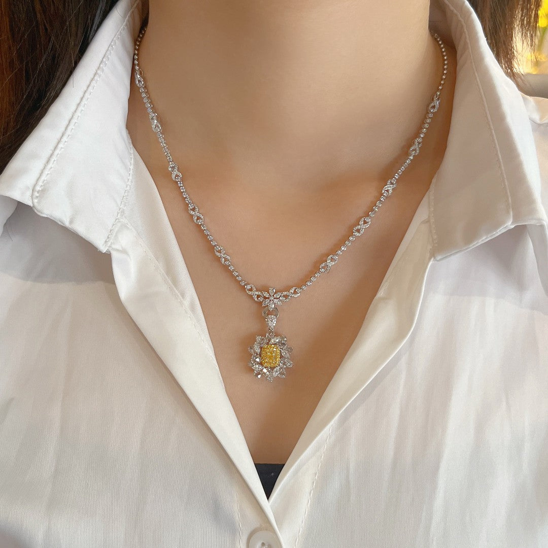 Leaf Round Pendant Necklace Set (Chain without Pendant) | Premium Jewelry - White Diamond Necklace