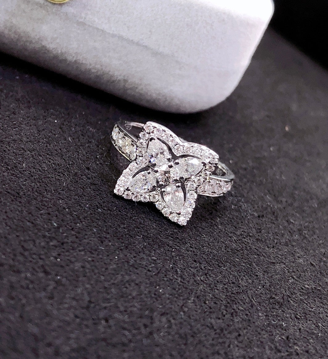 Lucky Four-Leaf Clover Ring - Premium Jewelry Collection - White Diamond Ring