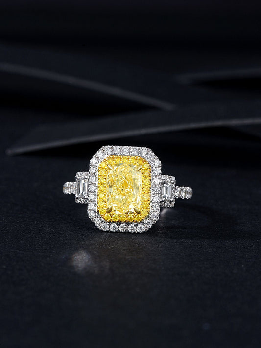 Luxurious 2-Carat Diamond Double T Ring with Pillow Halo - Premium Jewelry - Yellow Diamond Ring